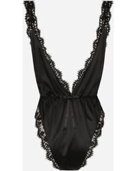 Dolce & Gabbana - Bodi De Pernera Alta De Seda Y Encaje - Lyst