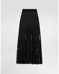 Dolce & Gabbana - Longuette-Rock Aus Charmeuse Mit Einsätzen Aus Chantilly-Spitze - Lyst
