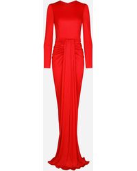 Dolce & Gabbana - Long Organzine Dress With Draping - Lyst