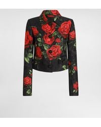 Dolce & Gabbana - Rose-Print Brocade Jacket With Jewel Buttons - Lyst