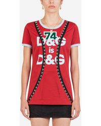 Dolce & Gabbana Printed Jersey T-Shirt With Patch Embellishment - Rot