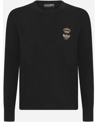 Dolce & Gabbana - Round-neck Wool Sweater With Embroidery - Lyst