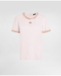 Dolce & Gabbana - Jersey T-Shirt With Lace And Embroidery - Lyst