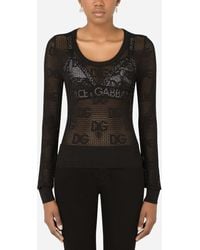 Dolce & Gabbana Long-sleeved Lace-stitch Jumper With Dg Logo - Black