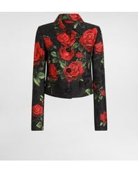 Dolce & Gabbana - Rose-Print Brocade Jacket With Jewel Buttons - Lyst