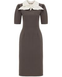Julia Allert - Elegant Midi Dress With Contrast Bow Collar - Lyst