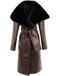 KRIS MARAN - Leather Trench Coat With Fur Collar - Lyst