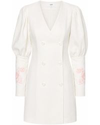 GIORGIA LUCASI - Ivory Linen Blazer Dress With Rose Embroidery - Lyst