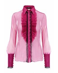 AVENUE No.29 - Fuchsia Ruffle Silk Shirt - Lyst