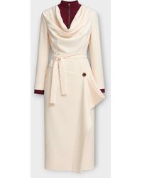 Julia Allert - Two-Tone Asymmetric Draped High-Neck Midi Dress - Lyst