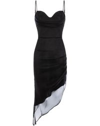 AVENUE No.29 - Asymmetric Silk Midi Dress With Straps And Side Gathering - Lyst