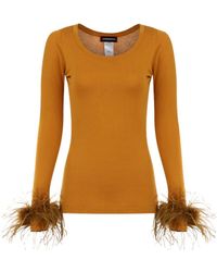 Andreeva - Camel Knit Top With Detachable Feather Cuffs - Lyst