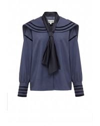 Julia Allert - Contrast Piping Sailor Collar Tie Front Blouse - Lyst