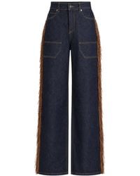 SOEUR & FRÈRES - Dark Wide-Leg Fringe Denim Pants - Lyst