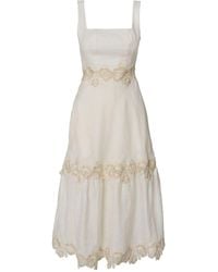 GIORGIA LUCASI - Ivory Linen Midi Dress With Lace Detail - Lyst