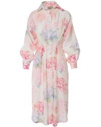 GIORGIA LUCASI - Floral Linen Shirt Dress With Balloon Sleeves - Lyst