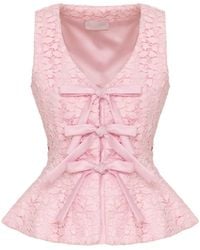 Georgette - Blush Lace Bow Peplum Top - Lyst
