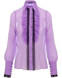 AVENUE No.29 - Lilac Ruffle Silk Shirt - Lyst