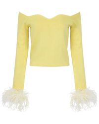 Andreeva - Butter Vanilla Knit Top With Detachable Feathers Cuffs - Lyst