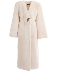 KRIS MARAN - Fur Maxi Coat With Signature Button - Lyst