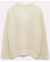 Dorothee Schumacher - Open Knit V-neck Sweater In Wool-cashmere - Lyst