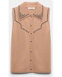 Dorothee Schumacher - Embellished Sleeveless Knit Shirt With Polo Collar - Lyst