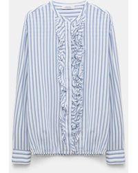 Dorothee Schumacher - Striped Silk-Viscose Blouson-Style Blouse With Ruffles - Lyst