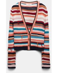 Dorothee Schumacher - Striped Mixed Knit V-neck Cardigan - Lyst