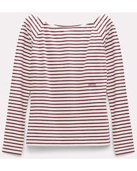 Dorothee Schumacher - Embroidered Striped Top With A Bateau Neckline - Lyst