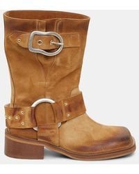Dorothee Schumacher - Waxed Suede Square Toe Biker Boots - Lyst
