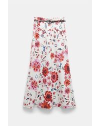 Dorothee Schumacher - Printed Linen Skirt With Removable Leather Tie Belt - Lyst