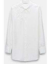 Dorothee Schumacher - Silk Twill Shirt With Asymmetric Lace Inserts On One Shoulder And Sleeve - Lyst