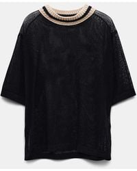 Dorothee Schumacher - Sheer Knit Cotton Mesh Top With Contrast Trim - Lyst