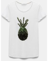 Dorothee Schumacher - Fine Ribbed Cotton T-shirt With Pineapple Embroidery - Lyst