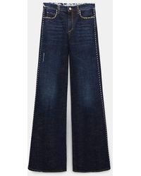 Dorothee Schumacher - Studded Wide Leg Jeans With Frayed Waistband - Lyst