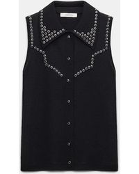Dorothee Schumacher - Embellished Sleeveless Knit Shirt With Polo Collar - Lyst