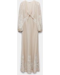 Dorothee Schumacher - Linen Midi Dress With Contrast Broderie Anglaise - Lyst