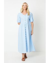Dorothy Perkins - Puff Sleeve Button Front Midi Dress - Lyst