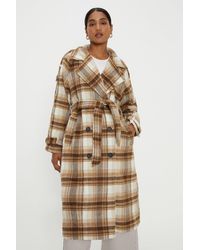Dorothy Perkins - Checked Longline Double Breasted Coat - Lyst