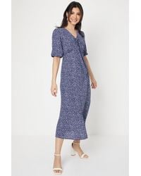 Dorothy Perkins - Navy Ditsy Tie Front Button Through Midi Dress - Lyst
