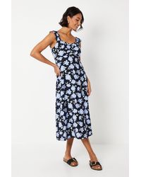 Dorothy Perkins - Blue Ruched Front Sleeveless Midi Dress - Lyst