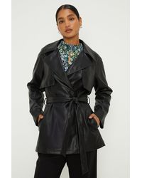 Dorothy Perkins - Faux Leather Short Trench Coat - Lyst