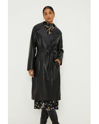 Dorothy Perkins - Faux Leather Longline Trench Coat - Lyst
