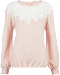 Dorothy Perkins Blush Lace Yoke Knitted Sweater - Pink