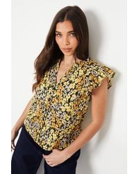 Dorothy Perkins - Petite Yellow Button Front Ruffle Shell Top - Lyst