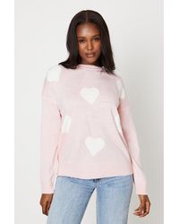 Dorothy Perkins - Crew Neck All Over Heart Print Knitted Jumper - Lyst