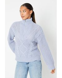 Dorothy Perkins - Cable Detail Half Zip Knitted Jumper - Lyst