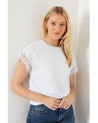 Dorothy Perkins - Lace Trim Detail T-shirt - Lyst