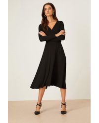 Dorothy Perkins - Petite Black Long Sleeve Wrap Midi Dress - Lyst