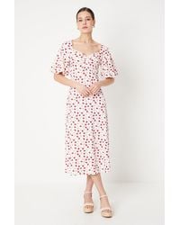Dorothy Perkins - Pink Ditsy Ruched Front Puff Sleeve Midi Dress - Lyst